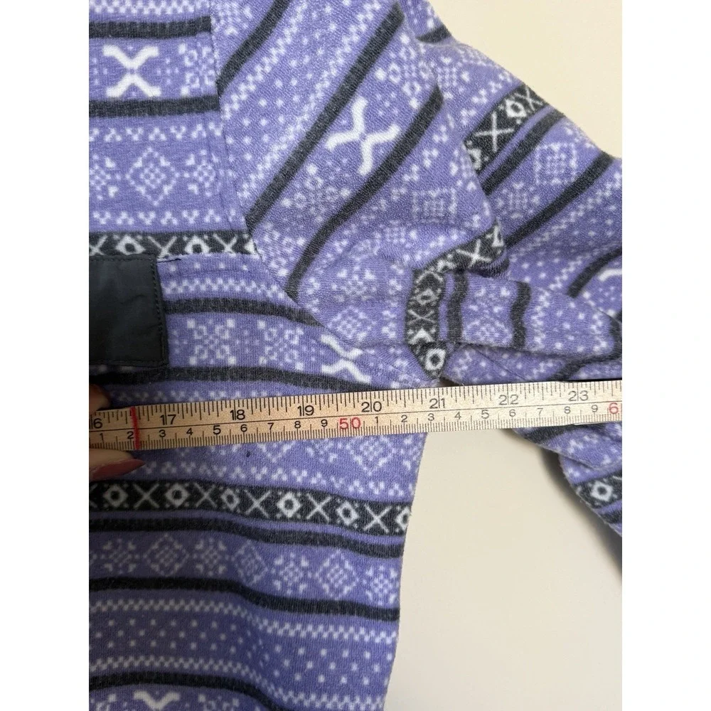 JACHS Geometric Fleece Pullover Hoodie Purple Black White Snap Pocket L